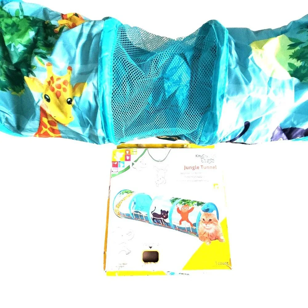 Kitty City Jungle Tunnel Cats Small Pets Blue Jungle Animal Print Mesh Panels - Picture 5 of 10